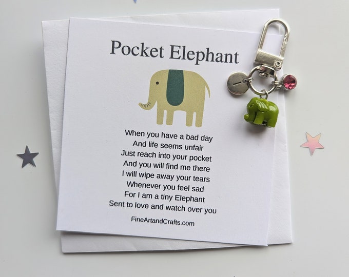 Elephant bag charm, Pocket Elephant, keepsake elephant, Protection elephant, lucky elephant, gift for a friend, personalised gift