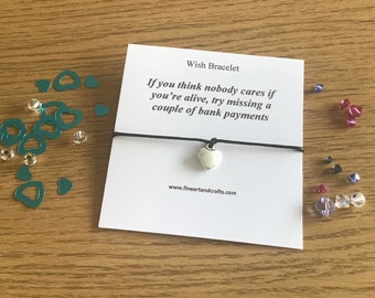 Wish bracelet, humour, friendship bracelet, heart charm, gift idea