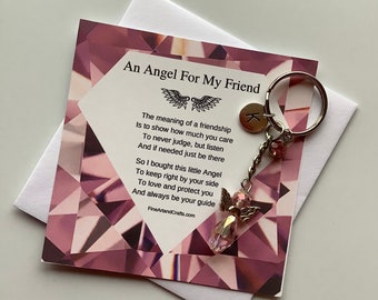 Swarovski Friend gift, personalised guardian angel gift, protection angel, pink angel , key ring, best friend gift idea, Swarovski keepsake