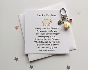 Lucky elephant keychain, birthday gift idea, elephant keyring, good luck charm, personalised, elephant bag charm, friendship gift