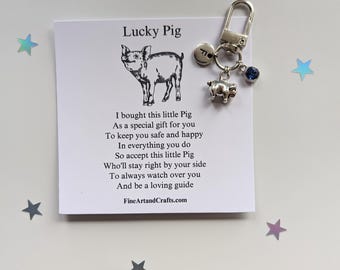 Travel gift, Lucky pig keychain, birthday gift idea, friend keyring, good luck charm, personalised, pig bag charm, friendship gift