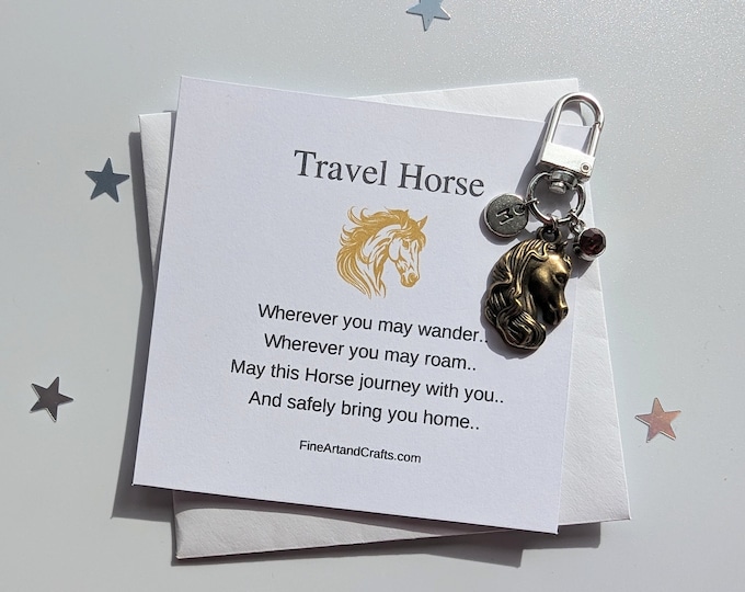 Horse keychain, Travel horse keyring, travel gift , horse bag charm, birthday gift idea, good luck charm, personalised