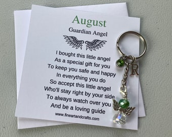 August birthday gift Friend gift, guardian angel gift, protection angel, bag charm, key ring, birthday gift idea, peridot gift