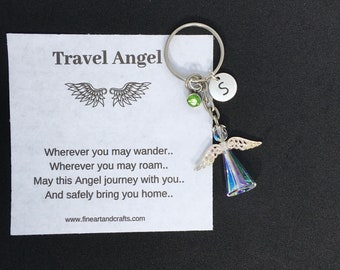 Swarovski angel, Guardian Angel Keychain, Angel key ring gift, Protection angel, travel angel, angel bag charm, Swarovski angel keepsake