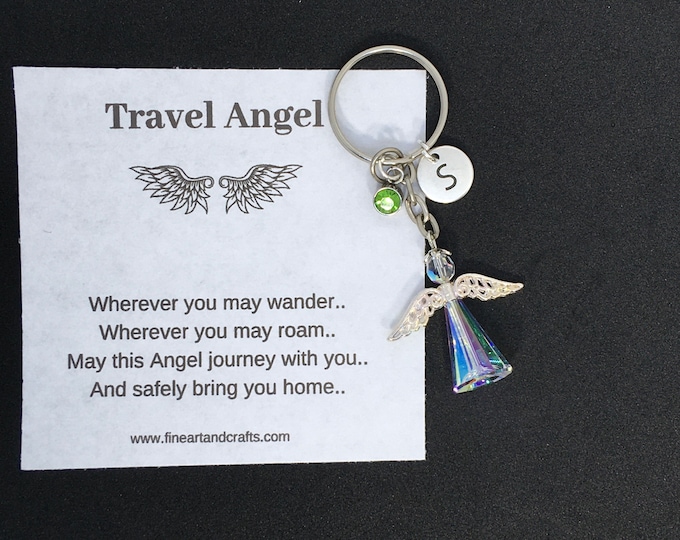 Swarovski angel, Guardian Angel Keychain, Angel key ring gift, Protection angel, travel angel, angel bag charm, Swarovski angel keepsake