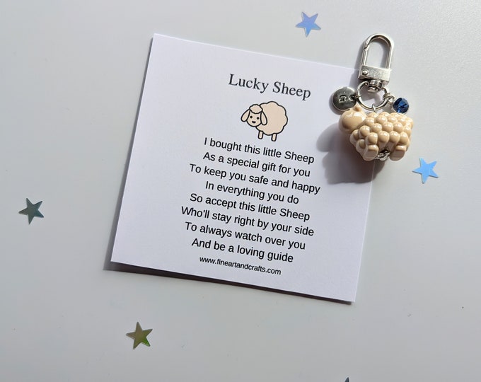 Lucky sheep, lucky gift, keychain, handmade personalised bag charm, birthday gift idea for a friend ,lucky charm, porcelain sheep