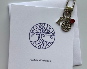 Tree of life keychain, tree of life keyring, personalised gift, purple theme, tree theme, tree of life bag charm, tree of life card