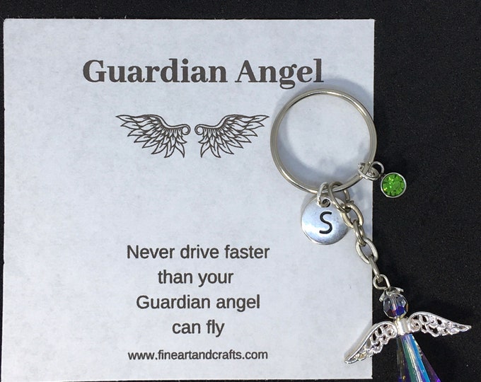 Swarovski angel, Guardian angel gift, never drive faster then your guardian angel can fly, beaded angel, angel bag charm, angel key ring