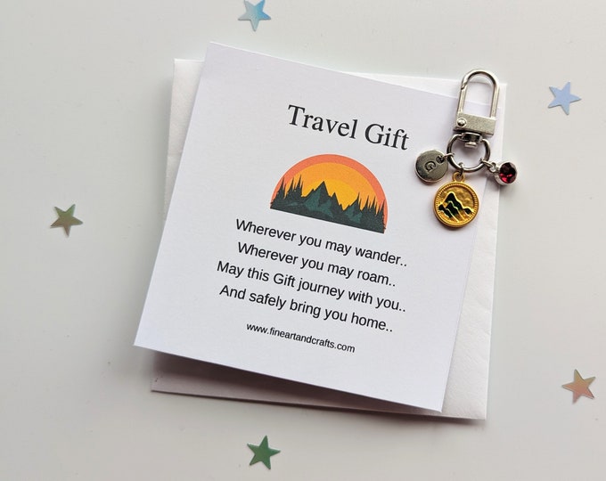 Travel gift, mountain keychain, handmade personalised bag charm, birthday gift idea for a friend, lucky charm, gold mountain range keyring