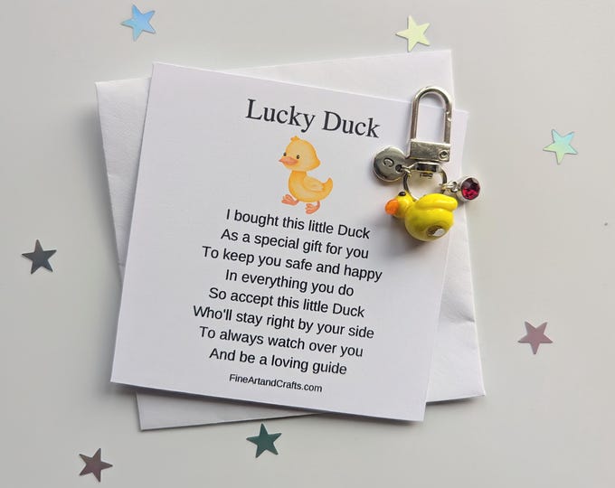 Lucky duck keychain, birthday gift idea, glass duck keyring, good luck charm, personalised, duck bag charm, friendship gift,