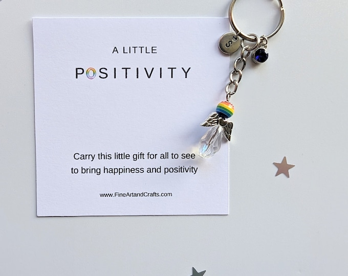Rainbow Guardian Angel Keychain, Angel key ring gift, Protection angel, positivity gift angel, angel bag charm, Gift for a friend