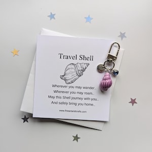Travel gift, shell keychain, handmade personalised bag charm, birthday gift idea for a friend ,lucky charm, porcelain shell, travel shell