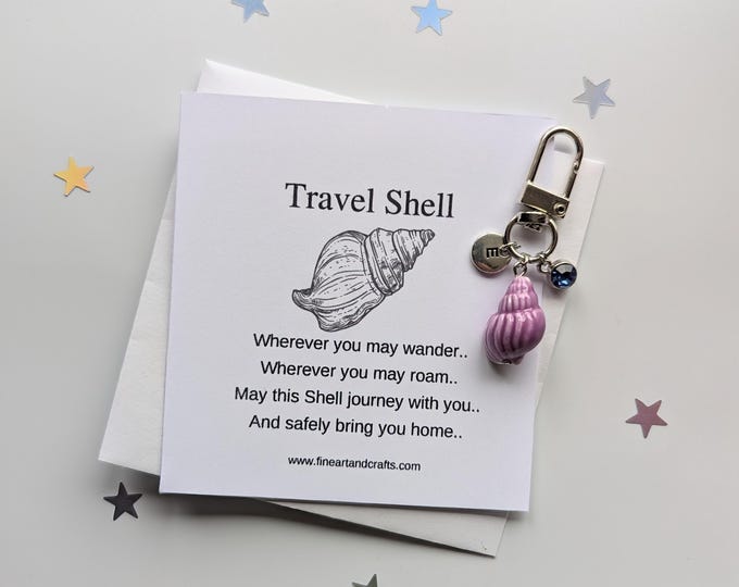 Travel gift, shell keychain, handmade personalised bag charm, birthday gift idea for a friend ,lucky charm, porcelain shell, travel shell