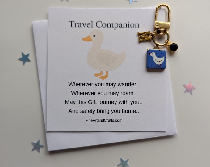 Travel Companion, Travel Gift, personalised gift, travel bag charm, gift idea for a friend, good luck charm, duck gift
