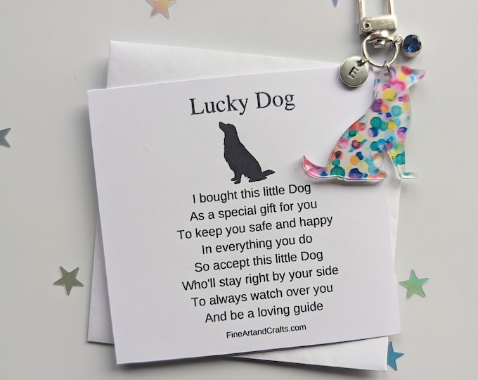 Lucky dog keychain, birthday gift idea, dog  keyring, good luck charm, personalised, dog bag charm, friendship gift, multicoloured
