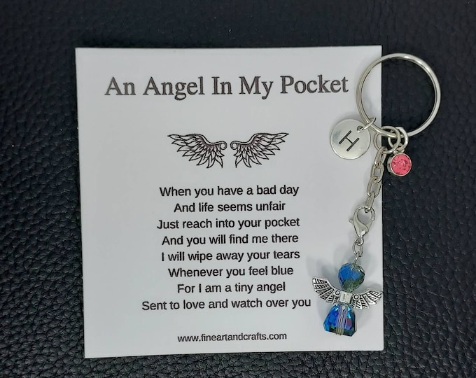 Angel in my pocket, crystal vintage keepsake angel, Protection Angel, Angel charm, Guardian Angel