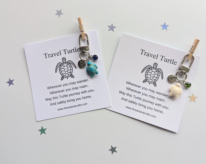 Travel Gift, Travel turtle, Turtle keychain, personalised gift, turtle bag charm, birthday gift idea for a friend, good luck charm