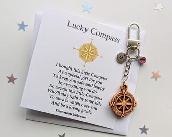 Gelukskompassleutelhanger, verjaardagscadeau-idee voor een vriend, kompassleutelhanger, geluksbrenger, gepersonaliseerd, kompastashanger, reiscadeau