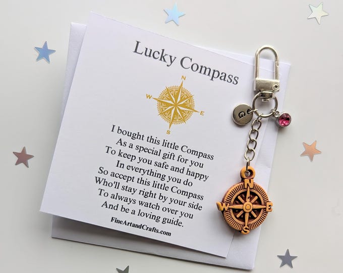 Lucky compass keychain, birthday gift idea for a friend, compass keyring, good luck charm, personalised, compass bag charm, travel gift