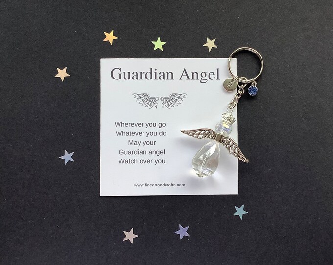 Guardian Angel Keychain, Angel key ring gift, friendship gift, luxury Austrian crystal gift, protection angel, bag charm gift