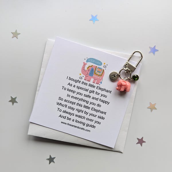 Glücks Elefant Schlüsselanhänger, Geburtstag Geschenkidee, Elefant Schlüsselanhänger, personalisiert, Taschenanhänger rosa, Freundschaftsgeschenk,