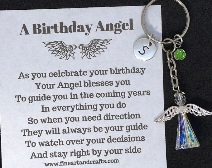 Birthday angel, Swarovski birthday gift, Swarovski keepsake, protection angel, Guardian angel, angel bag charm, personalised gift