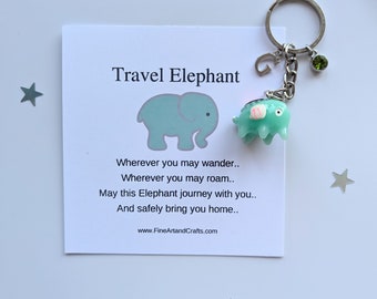 Travel elephant, personalised gift, Elephant gift, Elephant keychain, elephant bag charm, birthday gift idea, good luck charm,