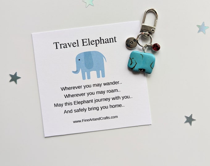 Natural stone Elephant keychain, Travel elephant, elephant keyring, elephant bag charm, birthday gift idea, good luck elephant, safe travels
