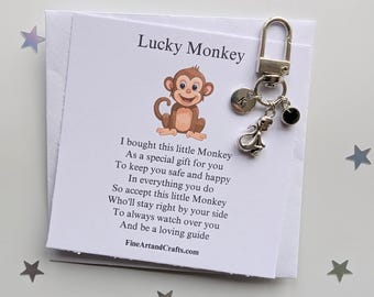 Travel gift, Lucky monkey keychain, birthday gift idea, friend keyring, good luck charm, personalised, monkey bag charm, friendship gift