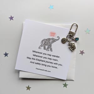 Podróżny słoń, posrebrzany brelok ze słoniem, zawieszka do torby ze słoniem, pomysł na prezent urodzinowy dla przyjaciela, amulet przynoszący szczęście, prezent podróżny