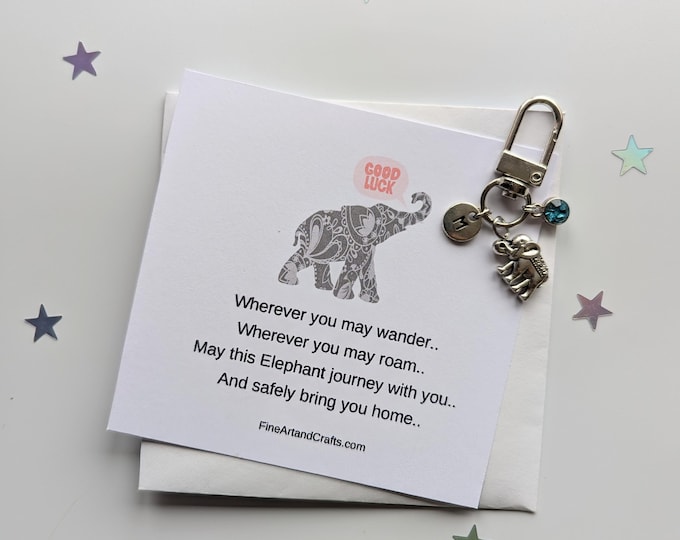 Travel elephant, silver plated Elephant keychain, elephant bag charm, birthday gift idea for a friend, good luck charm, travel gift