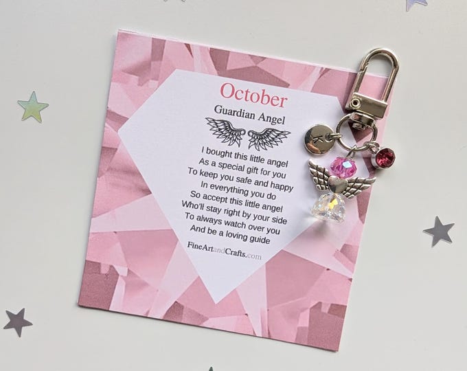 October birthday gift, Swarovski Friend gift, guardian angel gift, protection angel, bag charm, key ring, birthday gift idea, rose gift