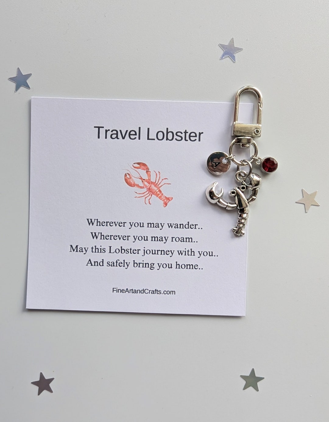 Travel Lobster Keychain, Silver Lobster Bag Charm, Personalised
