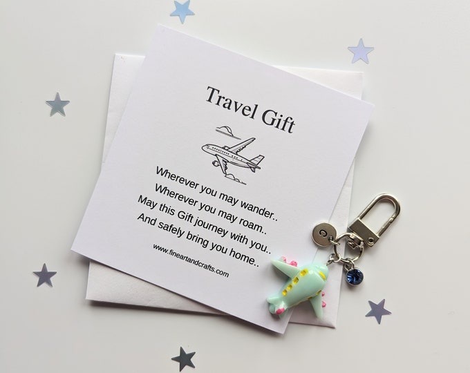 Travel Gift, birthday gift idea for a friend, aeroplane keepsake keyring, good luck charm, Safe travels, aeroplane bag charm, personalised
