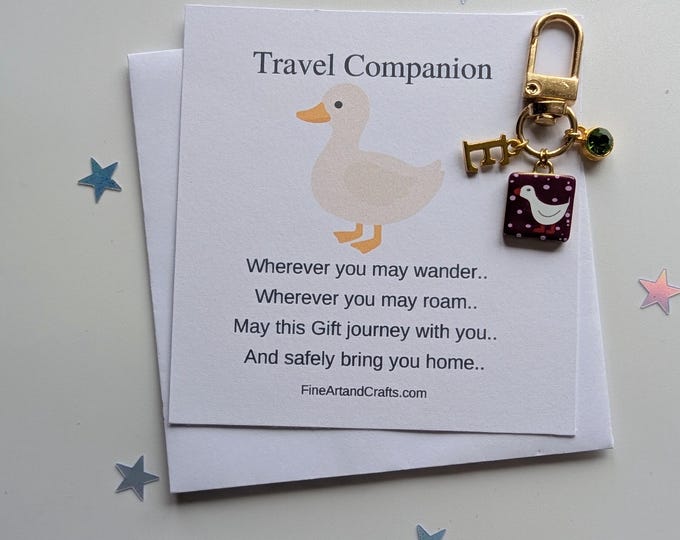 Travel Gift, travel companion personalised gift, travel bag charm, gift idea for a friend, good luck charm, duck gift