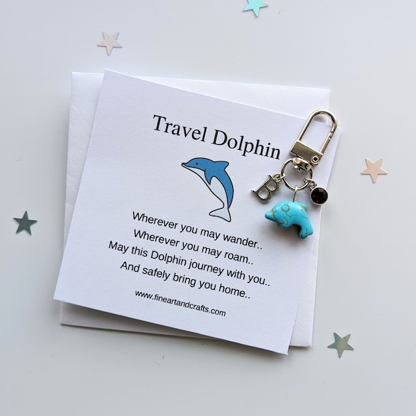 Dolphin keychain, Dolphin keyring, travel dolphin, dolphin bag charm, birthday gift idea, good luck charm, personalised gift
