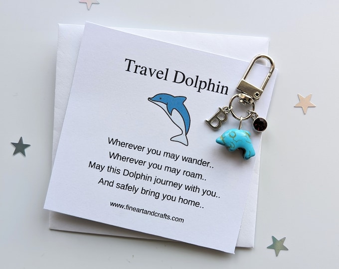 Dolphin keychain, Dolphin keyring, travel dolphin, dolphin bag charm, birthday gift idea, good luck charm, personalised gift