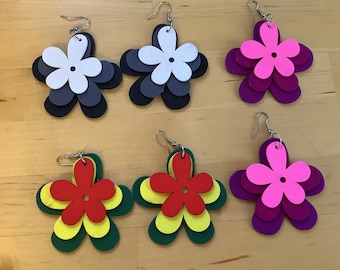 Hand painted wooden earrings, light weight dangle earrings, wood earrings, summer earrings, fabulous colours, flower earrings