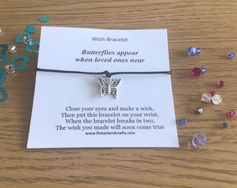 Wish bracelet, butterflies appear when loved ones are near, butterfly bracelet, butterfly charm, gift idea