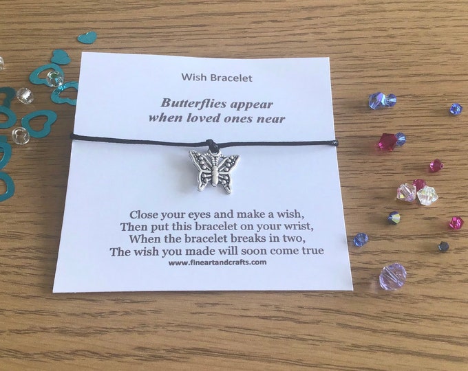 Wish bracelet, butterflies appear when loved ones are near, butterfly bracelet, butterfly charm, gift idea