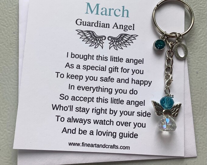 March birthday gift Friend gift, guardian angel gift, protection angel, bag charm, key ring, birthday gift idea, Aquamarine gift