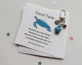 Travel turtle, turtle keyring, personalised gift,  turtle keychain, turtle bag charm, birthday gift idea for a friend, good luck charm