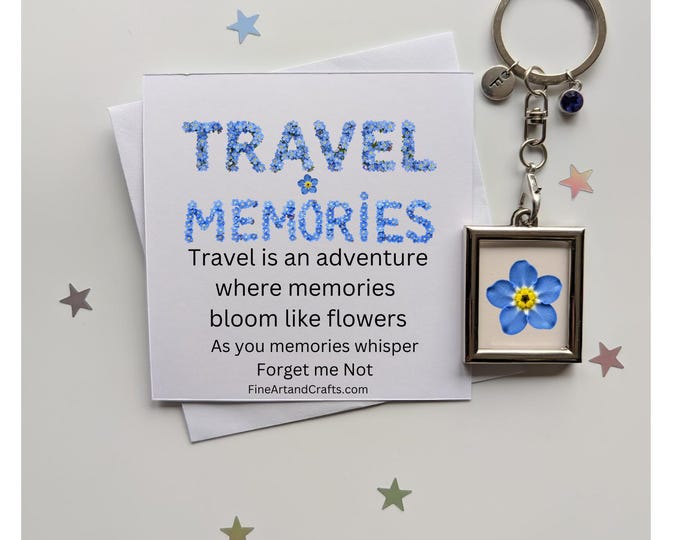 Travel gift, photo frame, add your own picture, birthday gift idea for a friend, personalised, forget me not flower, memory keepsake