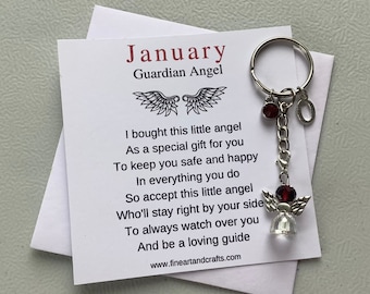 January birthday gift Friend gift, guardian angel gift, protection angel, bag charm, key ring, birthday gift idea, Garnet gift