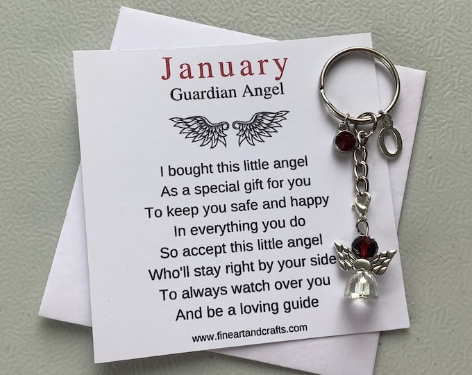January birthday gift Friend gift, guardian angel gift, protection angel, bag charm, key ring, birthday gift idea, Garnet gift