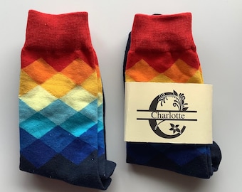 Personalised socks, unisex socks, argyle socks, sock gift, custom label sock, multi coloured sock