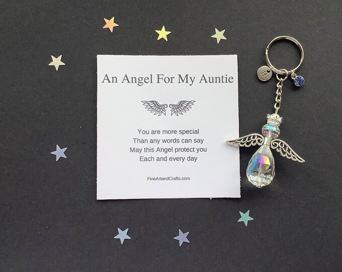 Aunt gift, guardian angel gift, protection angel, bag charm, key ring, auntie gift idea, angel for an auntie, Austrian crystal gift