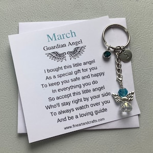 March birthday gift Friend gift, guardian angel gift, protection angel, bag charm, key ring, birthday gift idea, Aquamarine gift