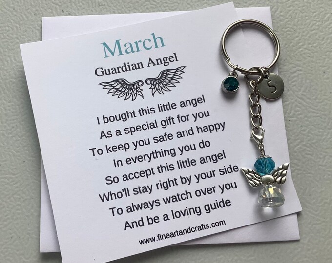 March birthday gift Friend gift, guardian angel gift, protection angel, bag charm, key ring, birthday gift idea, Aquamarine gift