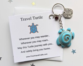 Luxury Turtle keychain, large turtle keyring, travel turtle, Dreaming of the sea, birthday gift idea, good luck charm, personalised gift